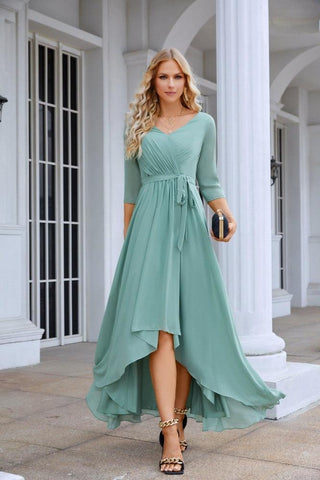 Ladies Chiffon Long Sleeve V Neck Floor Length Bridesmaid Evening Dress Wedding Party Beach Evening Dress 28095