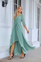 Ladies Chiffon Long Sleeve V Neck Floor Length Bridesmaid Evening Dress Wedding Party Beach Evening Dress 28095 by numbersea