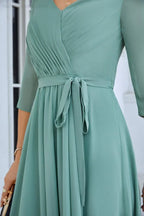 Ladies Chiffon Long Sleeve V Neck Floor Length Bridesmaid Evening Dress Wedding Party Beach Evening Dress 28095 by numbersea