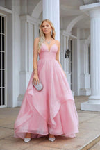 Ladies Organza V Neck Corset Puffy Floor Length Bridesmaid Evening Dress Beach Wedding Evening Dress 28100 by numbersea