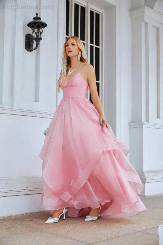 Ladies Organza V Neck Corset Puffy Floor Length Bridesmaid Evening Dress Beach Wedding Evening Dress 28100 by numbersea