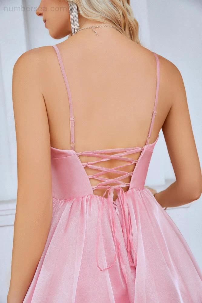 Ladies Organza V Neck Corset Puffy Floor Length Bridesmaid Evening Dress Beach Wedding Evening Dress 28100 by numbersea