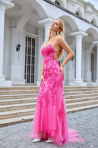 Ladies Spaghetti Strap Sequin V Neck Mermaid Long Bridesmaid Dress Prom Wedding Party Evening Dress 28086