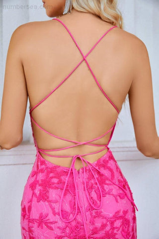 Ladies Spaghetti Strap Sequin V Neck Mermaid Long Bridesmaid Dress Prom Wedding Party Evening Dress 28086