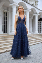 Ladies Spaghetti Strap Embroidery V Neck Front Slit Bridesmaid Dress Party Wedding Evening Dress 28089 by numbersea