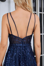 Ladies Spaghetti Strap Embroidery V Neck Front Slit Bridesmaid Dress Party Wedding Evening Dress 28089 by numbersea