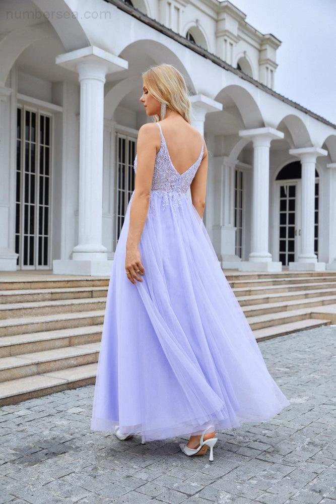 Ladies V Neck Chiffon Lace Spaghetti Strap Bridesmaid Dress Wedding Party Beach Evening Dress 28090 by numbersea