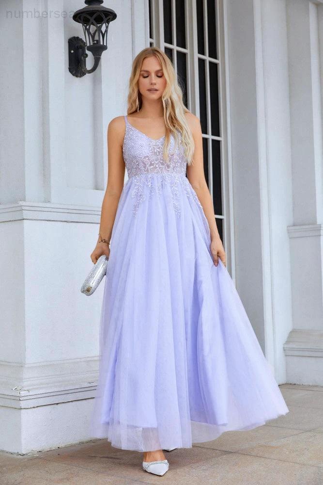 Ladies V Neck Chiffon Lace Spaghetti Strap Bridesmaid Dress Wedding Party Beach Evening Dress 28090 by numbersea