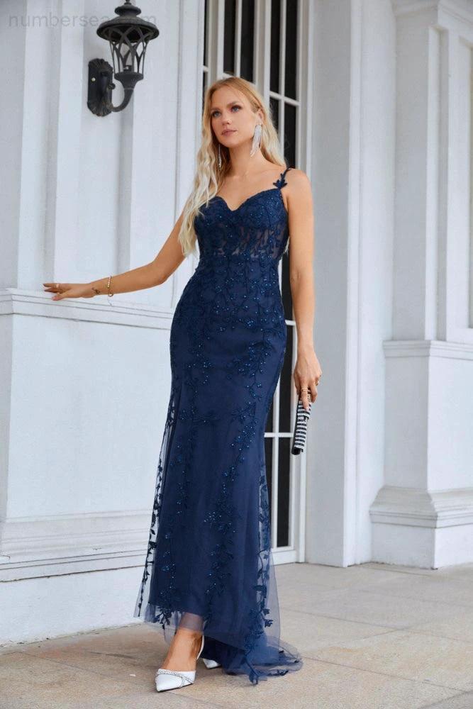 Numbersea Ladies Spaghetti Strap Embroidery Front Slit Length Bridesmaid Evening Dress Party Wedding Beach Dress 28092 by numbersea