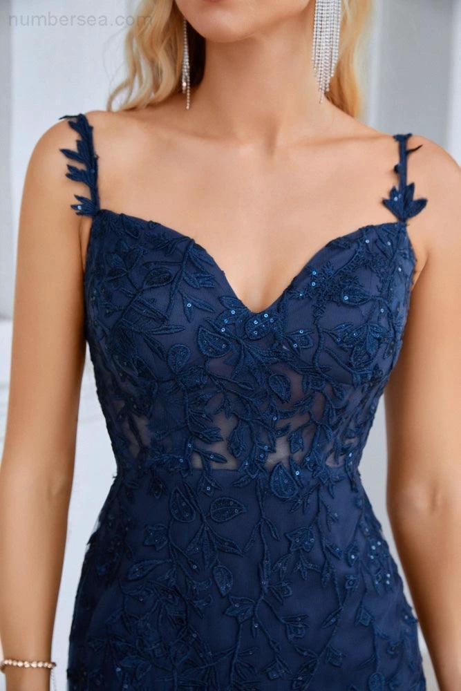 Numbersea Ladies Spaghetti Strap Embroidery Front Slit Length Bridesmaid Evening Dress Party Wedding Beach Dress 28092 by numbersea