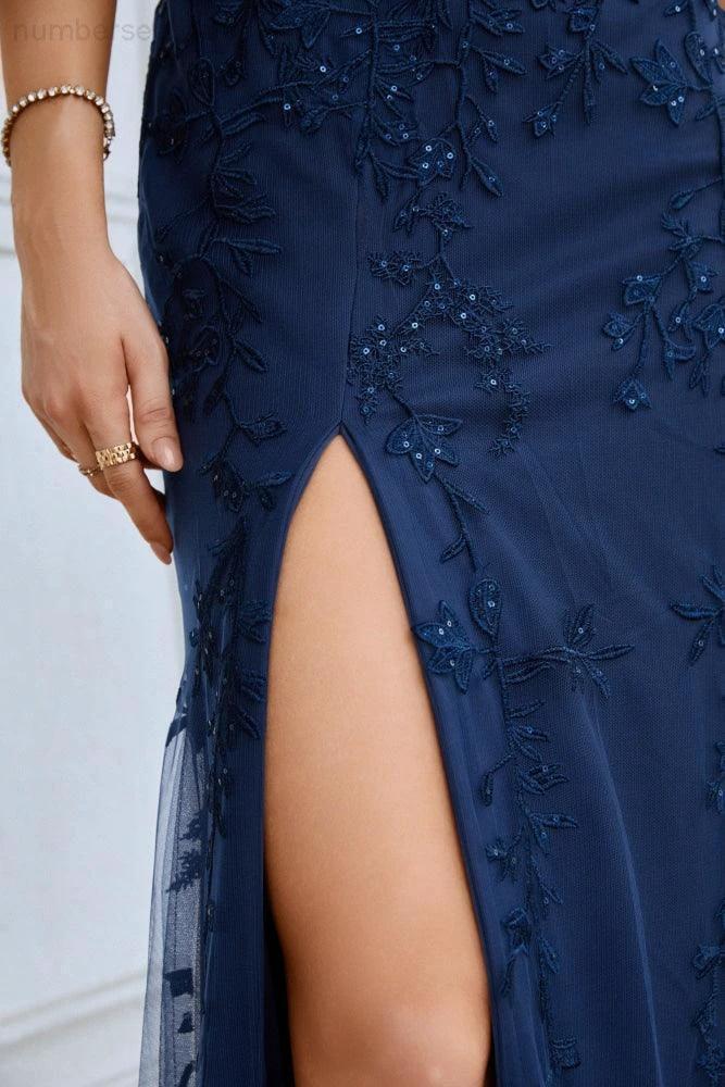 Numbersea Ladies Spaghetti Strap Embroidery Front Slit Length Bridesmaid Evening Dress Party Wedding Beach Dress 28092 by numbersea