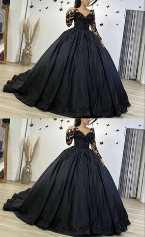 Schwarze Langarm Ballkleid Brautkleider Y5754