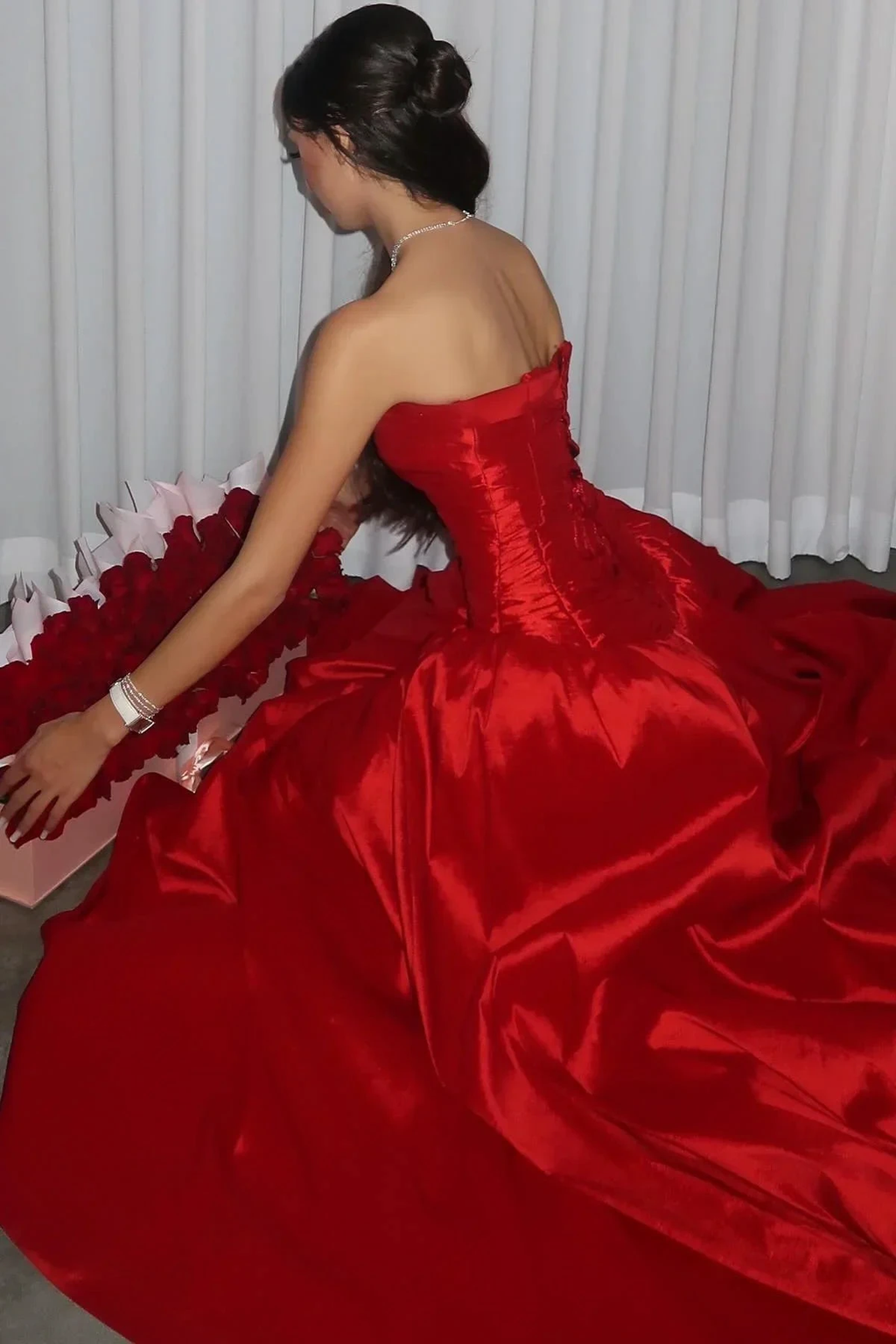Beautiful Red Strapless Slit Party Evening Dress Formal Satin A Line Prom Dress Y8170 by simplepromdress