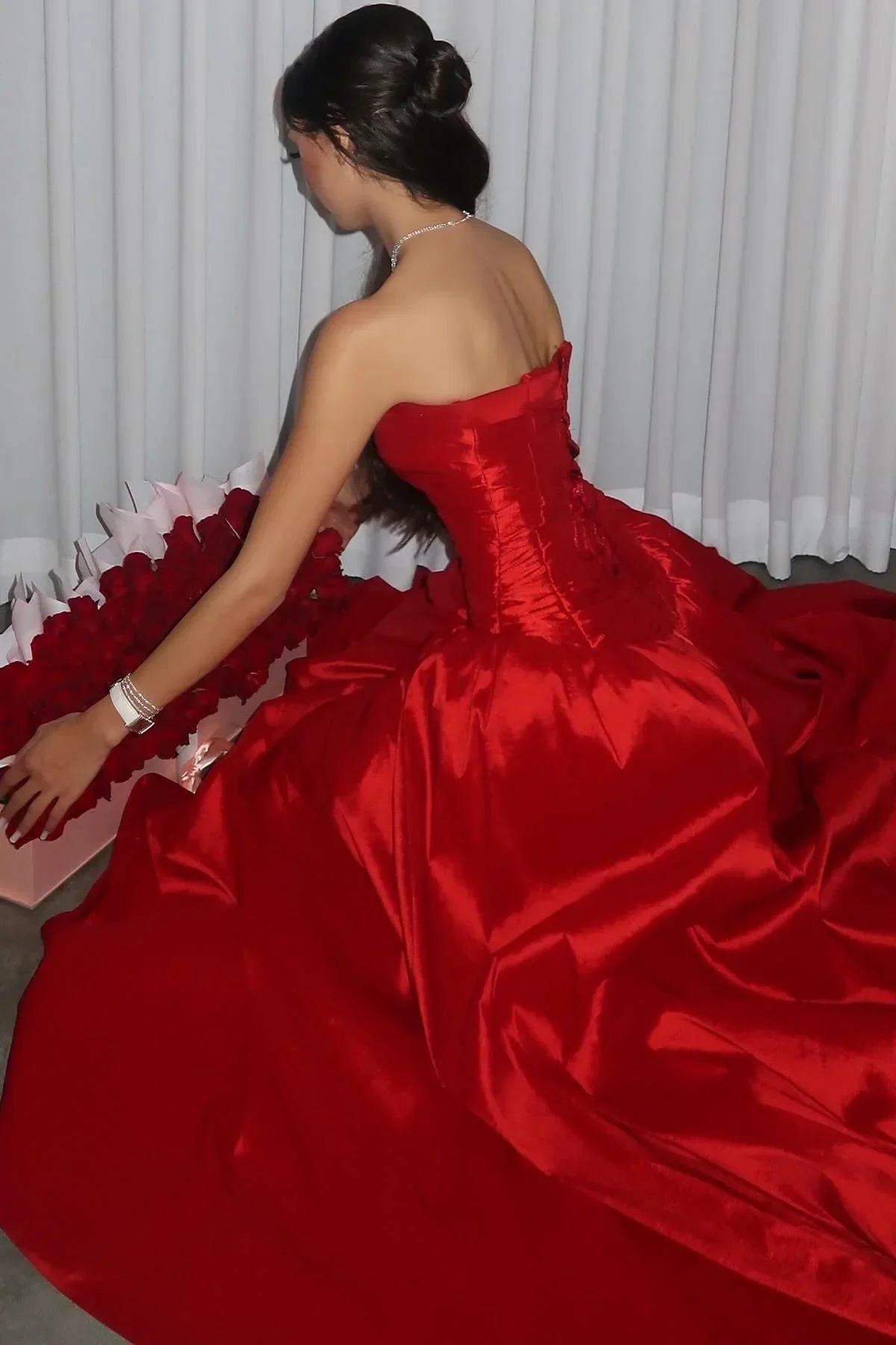 Beautiful Red Strapless Slit Party Evening Dress Formal Satin A Line Prom Dress Y8170 by simplepromdress