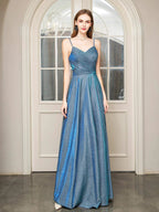 A-line Fashion Formal Evening Dresses Spaghetti Strap Sleeveless Floor Length Prom Dresses by dressblee