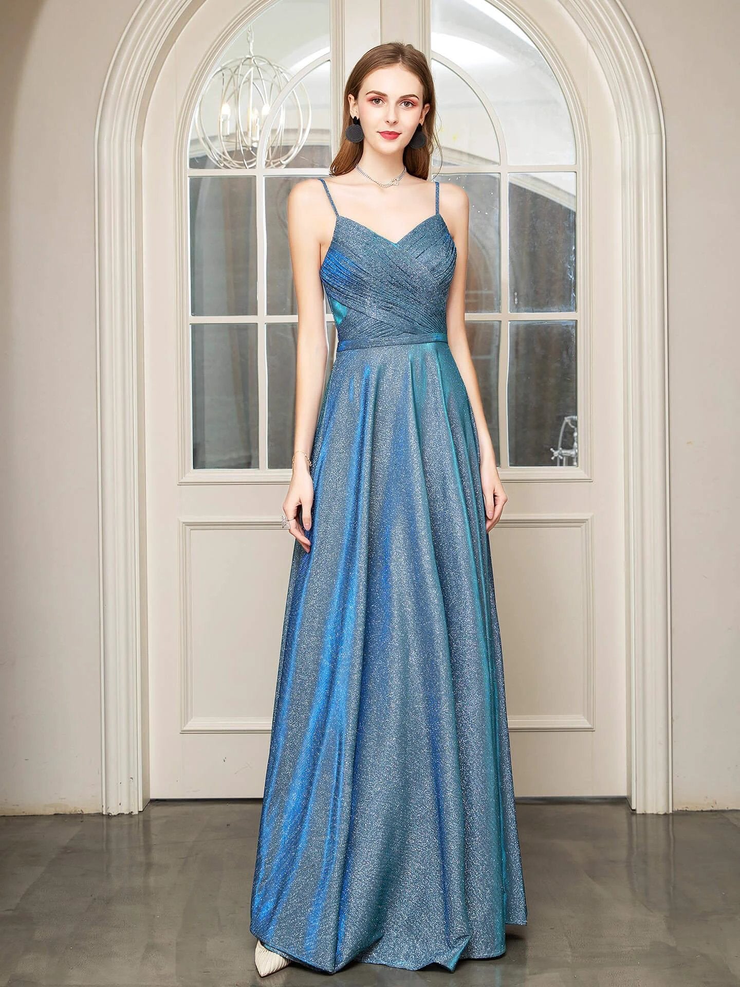 A-line Fashion Formal Evening Dresses Spaghetti Strap Sleeveless Floor Length Prom Dresses by dressblee