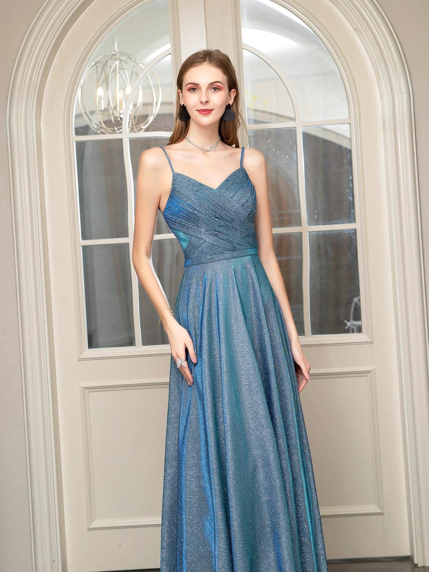 A-line Fashion Formal Evening Dresses Spaghetti Strap Sleeveless Floor Length Prom Dresses by dressblee