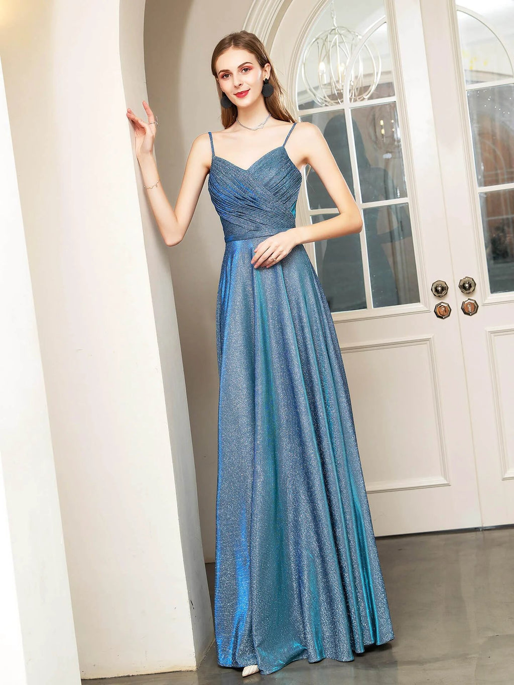 A-line Fashion Formal Evening Dresses Spaghetti Strap Sleeveless Floor Length Prom Dresses by dressblee