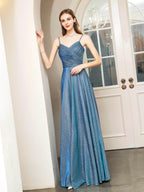 A-line Fashion Formal Evening Dresses Spaghetti Strap Sleeveless Floor Length Prom Dresses by dressblee