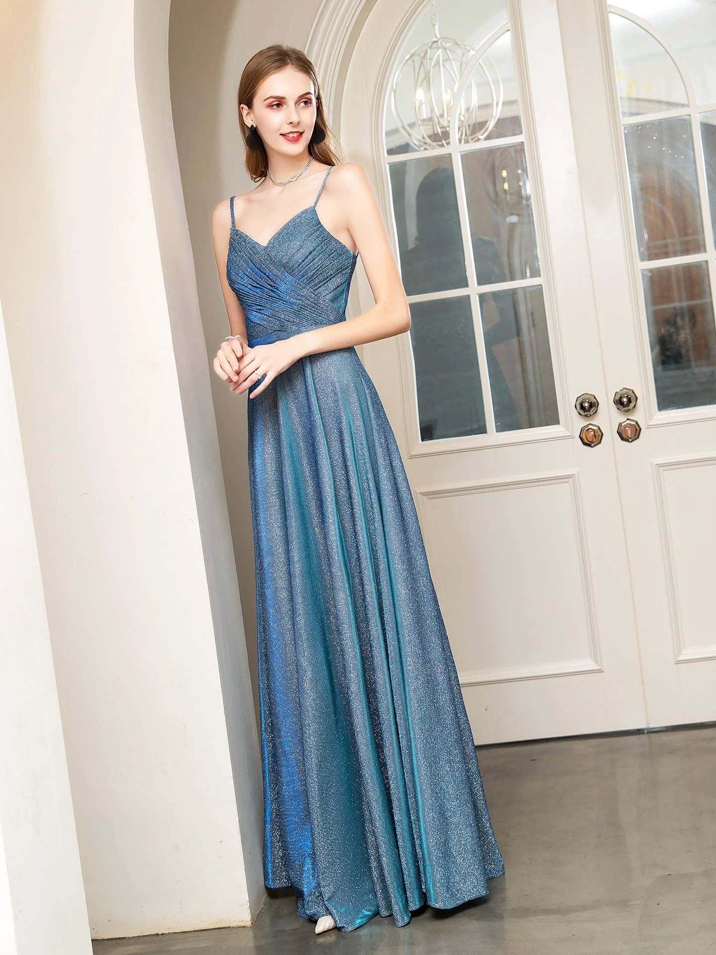 A-line Fashion Formal Evening Dresses Spaghetti Strap Sleeveless Floor Length Prom Dresses by dressblee