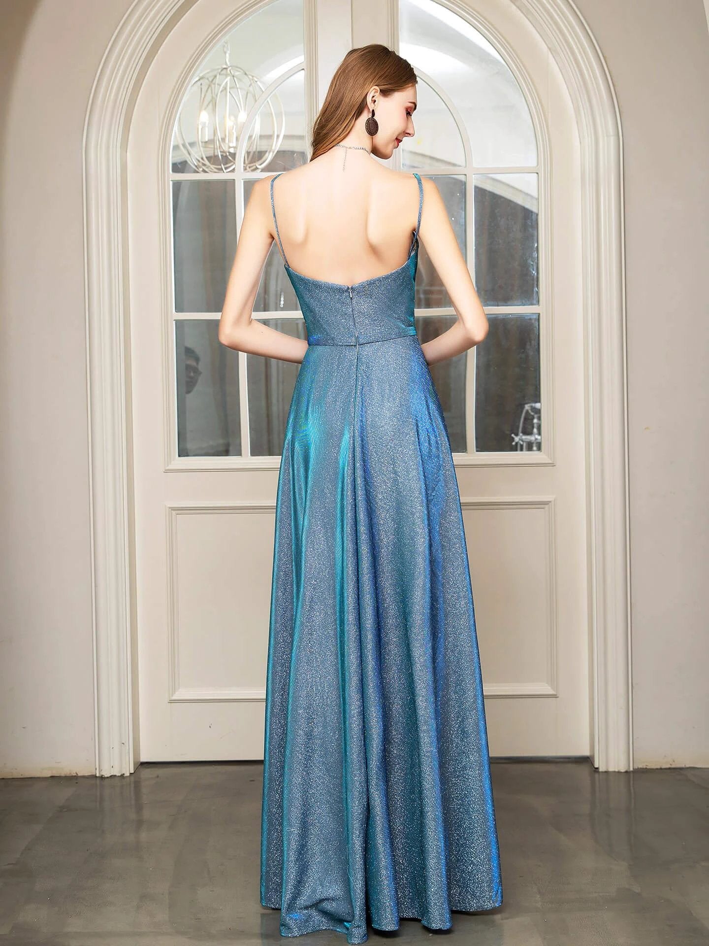 A-line Fashion Formal Evening Dresses Spaghetti Strap Sleeveless Floor Length Prom Dresses by dressblee