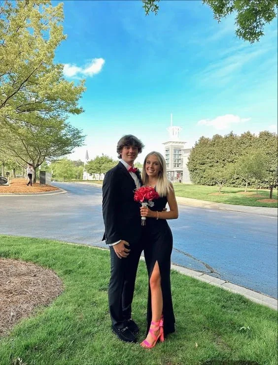 Simple Black Sheath Prom Dress With Split Black Evening Dress Y7388 by simplepromdress