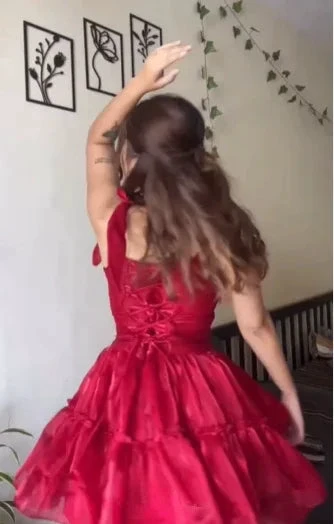 Sweet Red A Line Tulle Homecoming Dress Short Prom Dress Y8509 by simplepromdress