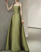 Spaghetti Straps Satin Prom Dress A-line Simple Floor Length Evening Gown Y7011 by simplepromdress