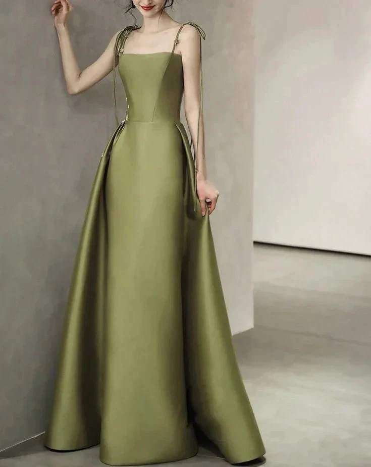 Spaghetti Straps Satin Prom Dress A-line Simple Floor Length Evening Gown Y7011 by simplepromdress