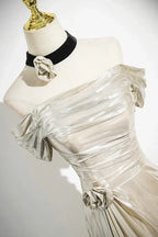 Charming Champagne Off The Shoulder Satin Prom Dress Mermaid Evening Gown Y8202 by simplepromdress
