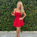 Strapless Red Ruffles A Line Homecoming Dress Mini Prom Dress Y8004 by simplepromdress