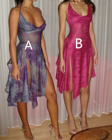 Vestido de cóctel vintage con cuello halter y abertura en forma de A, vestido de fiesta corto Y8491