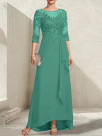 A-line Scoop Illusion Asymmetrical Lace Chiffon Mother of the Bride Dress With Sequins Cascading Ruffles by Dreamylily