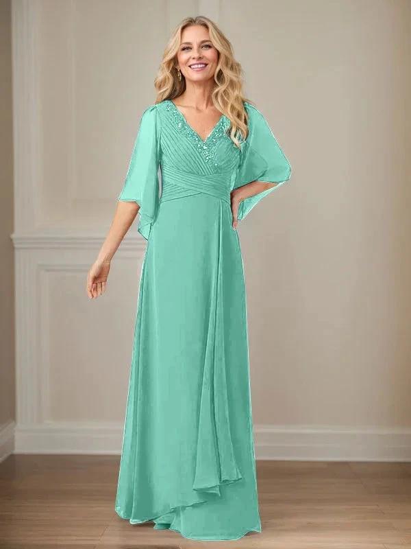 A-Line V-Neck Long Sequins Chiffon Mother Dress by Dreamylily