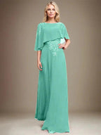A-line Scoop Floor-Length Chiffon Lace Mother of the Bride Dress With Sequins Beading by Dreamylily