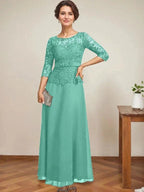 A-line Scoop Illusion Ankle-Length Chiffon Lace Mother of the Bride Dress With Rhinestone Beading by Dreamylily