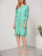 A-line Scoop Knee-Length Chiffon Lace Mother of the Bride Dress With Jacket by Dreamylily