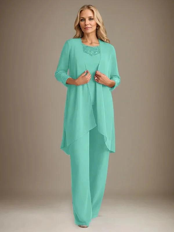 Chiffon Scoop Long Sleeves Mother Of The Bride Pantsuits With Jacket by Dreamylily