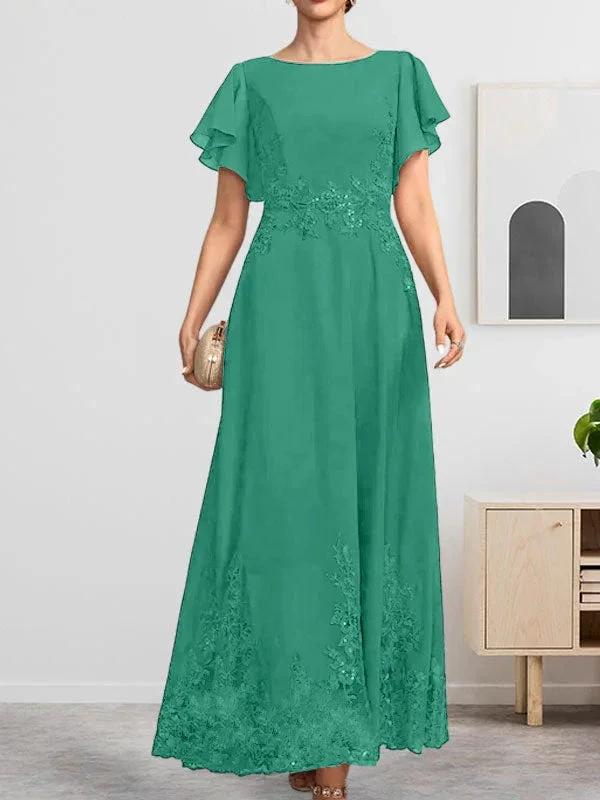 A-line Scoop Ankle-Length Lace Chiffon Mother of the Bride Dress With Sequins by Dreamylily