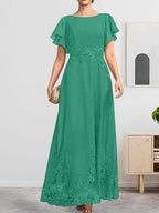A-line Scoop Ankle-Length Lace Chiffon Mother of the Bride Dress With Sequins by Dreamylily