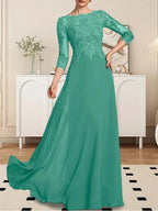 A-line Scoop Floor-Length Lace Chiffon Mother of the Bride Dress With Sequins by Dreamylily