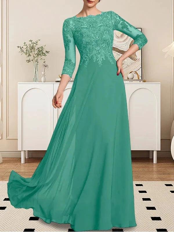 A-line Scoop Floor-Length Lace Chiffon Mother of the Bride Dress With Sequins by Dreamylily