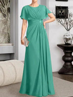 A-line Scoop Floor-Length Chiffon Mother of the Bride Dress With Pleated Beading by Dreamylily