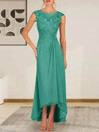 Champagne A-Line Scoop Lace Chiffon Dress by Dreamylily