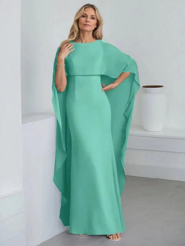 Sheath Scoop Floor-Length Chiffon Mother of the Bride Dress With Cascading Ruffles by Dreamylily