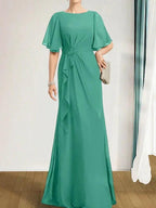 A-line Scoop Floor-Length Chiffon Mother of the Bride Dress With Cascading Ruffles Beading Sequins by Dreamylily