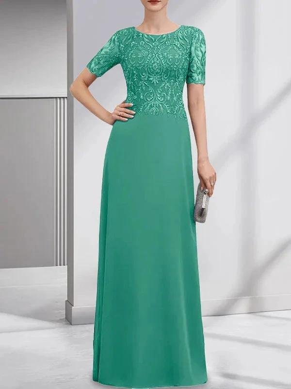 A-line Scoop Floor-Length Lace Chiffon Mother of the Bride Dress With Sequins by Dreamylily