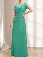 Sheath/Column Scoop Illusion Floor-Length Lace Chiffon Mother of the Bride Dress With Sequins by Dreamylily