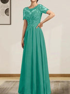 A-line Scoop Illusion Floor-Length Chiffon Lace Mother of the Bride Dress With Sequins Beading by Dreamylily