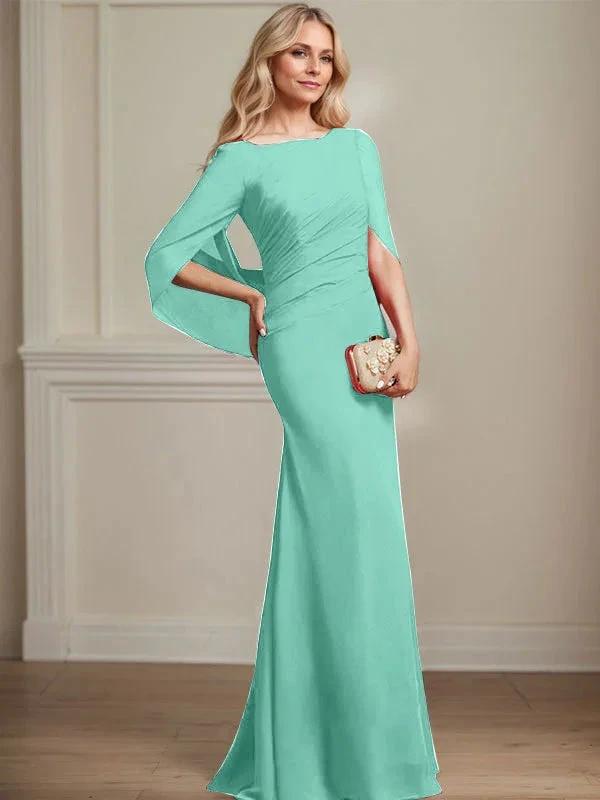Trumpet/Mermaid Boat Neck Floor-Length Chiffon Mother of the Bride Dress With Pleated by Dreamylily